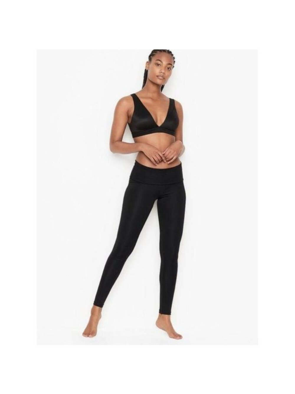 Victorias Secret Black Foldover Leggings Soft Stretch